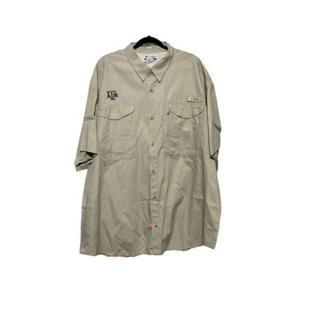 Columbia PFG Mens Texas A&M Aggies Fishing Shirt Tan Short Sleeve XXL Button Do